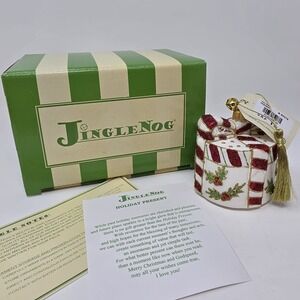 NIB JingleNog Red Holiday Present Ornament #80378 Hand Blown & Painted in Poland
